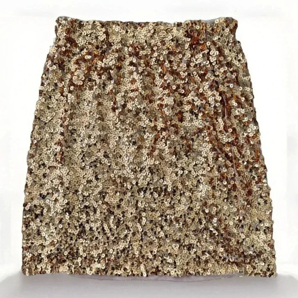 womens Size Small copper full sequin skirt Stretch Bodycon Lined - Picture 1 of 4